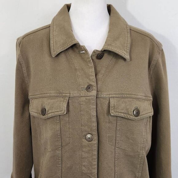 D&Co. Olive Green Jacket Green Stretch Knit Jacket Size Medium - Picture 2 of 7